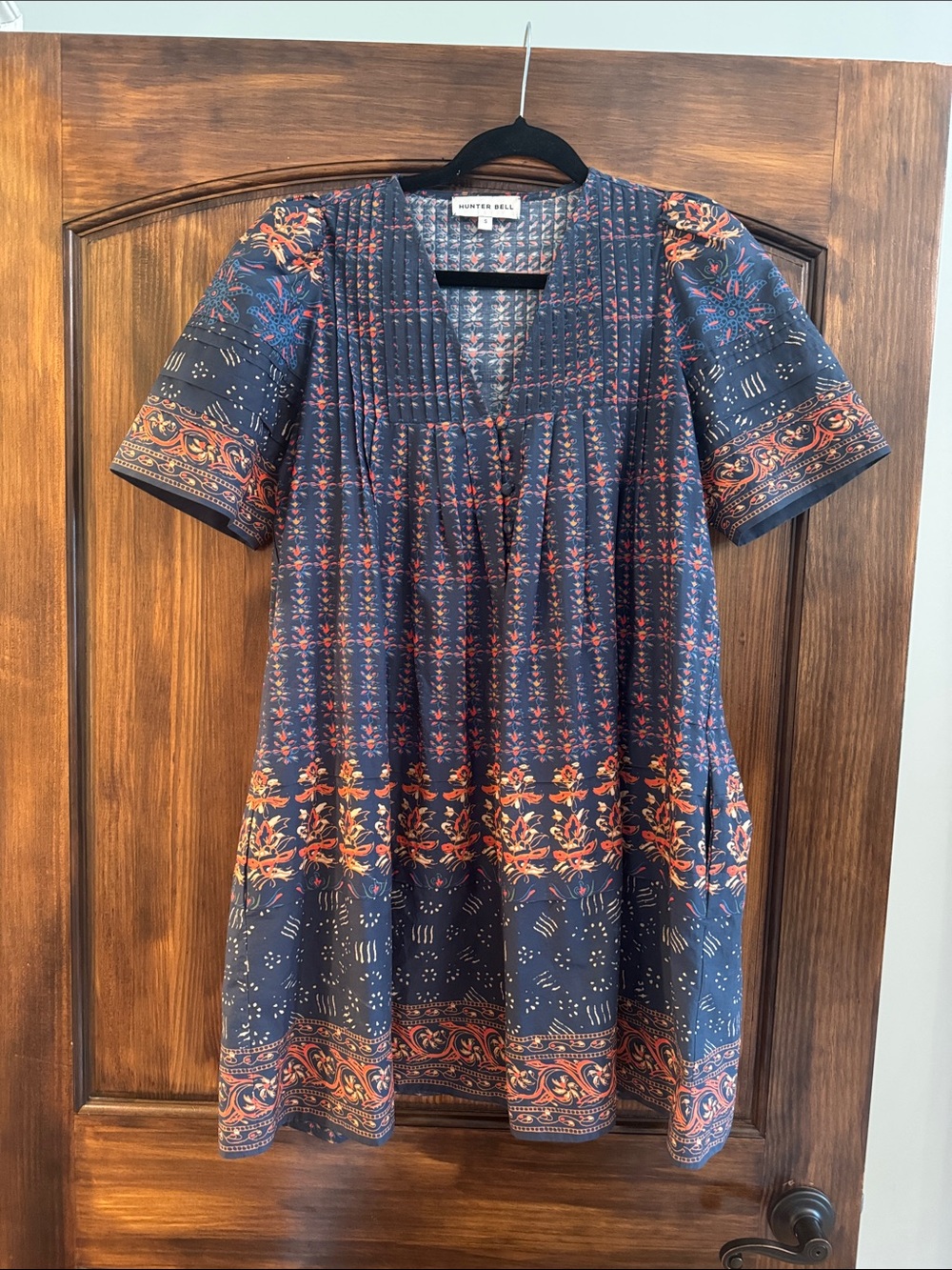 HUNTER BELL Navy and Orange Floral-Print Mini Dress